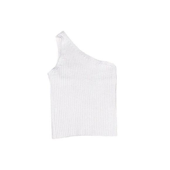 NWT One Grey Day Nolan One Shoulder Ribbed Knit Top Tank Cream White Small - Picture 3 of 7